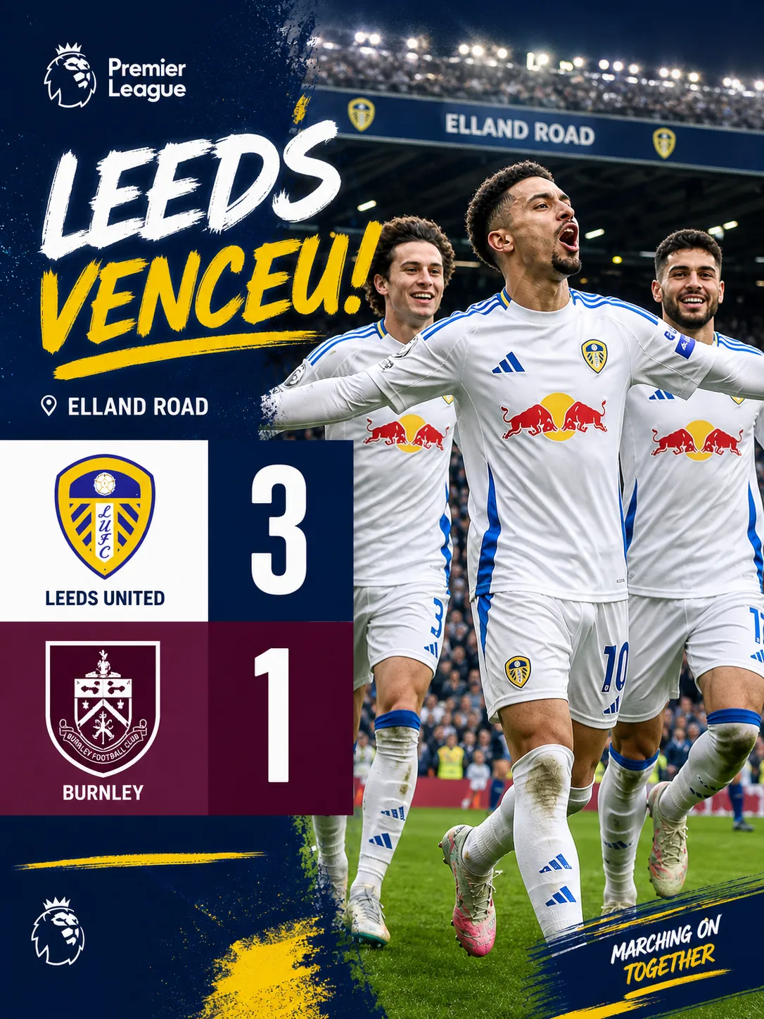 Leeds destrói Burnley com goleada cirúrgica em Elland Road
