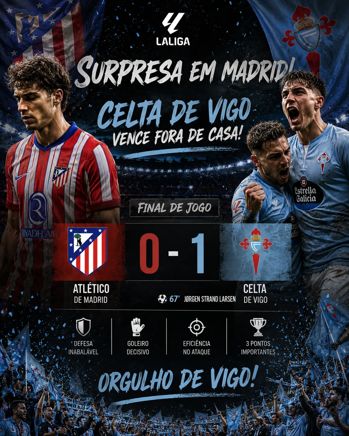 Celta surpreende o Metropolitano e afunda o Atlético na crise
